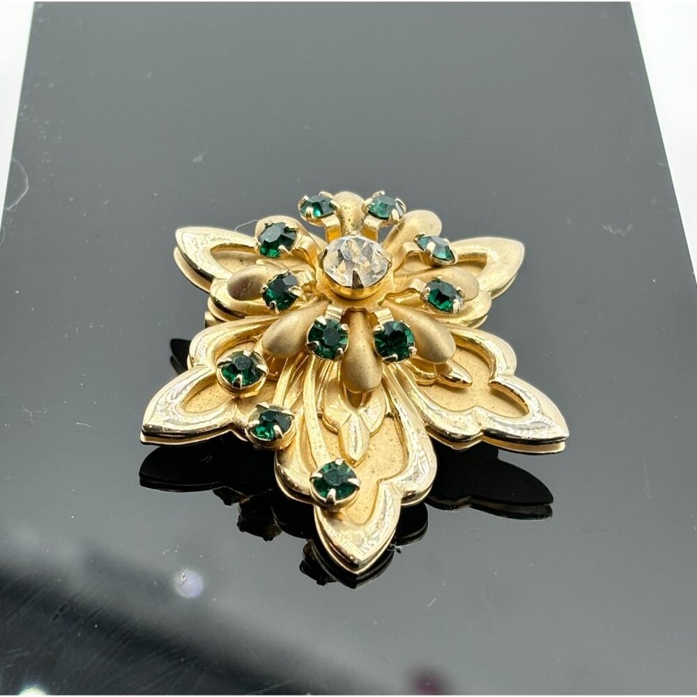 1950s Goldtone Rhinestone Brooch Earrings Compact-Very RARE - Picture 6 of 14